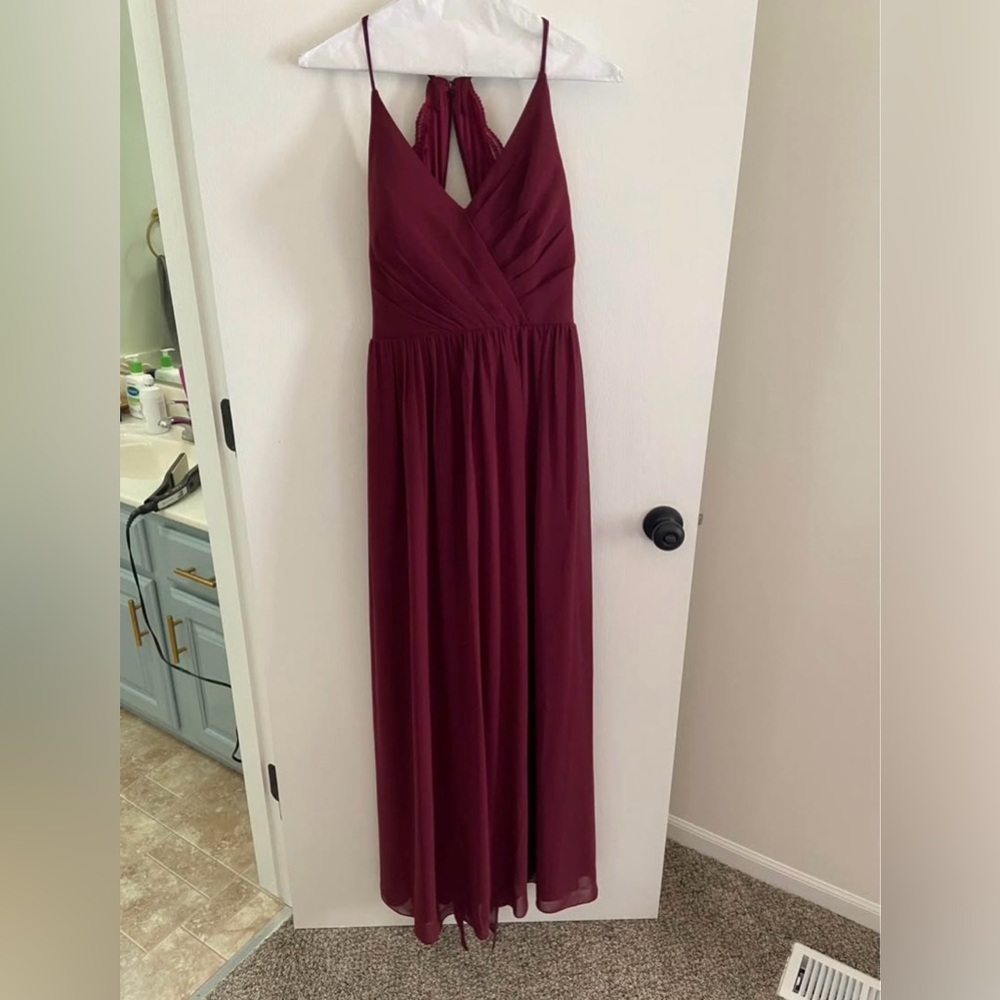 Bill Levkoff Burgundy Backless Bridesmaid Dress